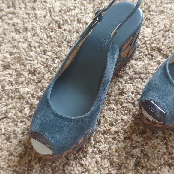 Jimmy Choo Praise Open Toe Slingback Suede Wedge size 37 - Picture 9 of 10